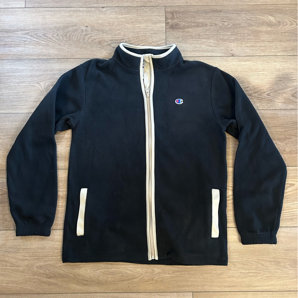 Champion‎ Youth L 14-16 Black Full Zip Fleece Jacket Small Logo Pockets